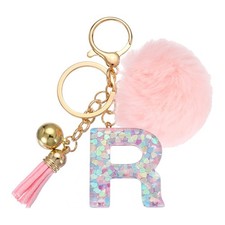 Alphabet Initial Letter Keychain Letter-R Cute Heart Resin Keyrings Pink