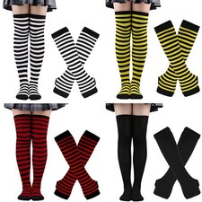 Long Socks Striped Arm Sleeve Stocking Warm Knee Socks Thumbhole Gloves Cosplay