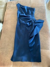 Gathered One-Shoulder Cocktail Dress Sz 6 Xscape Womens Wedding Guest Navy Blue