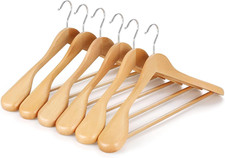 Wide Shoulder Wooden Suit Hangers 6 Pack with Non-Slip Bar  360  Swivel Hook