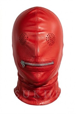 Custom Made Genuine Leather Hood Face Mask Costume Masks Hoods Red SK-MH02