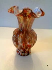 VINTAGE FENTON MURRHINA AUTUMN ORANGE.BROWN RUFFLED RIM VASE