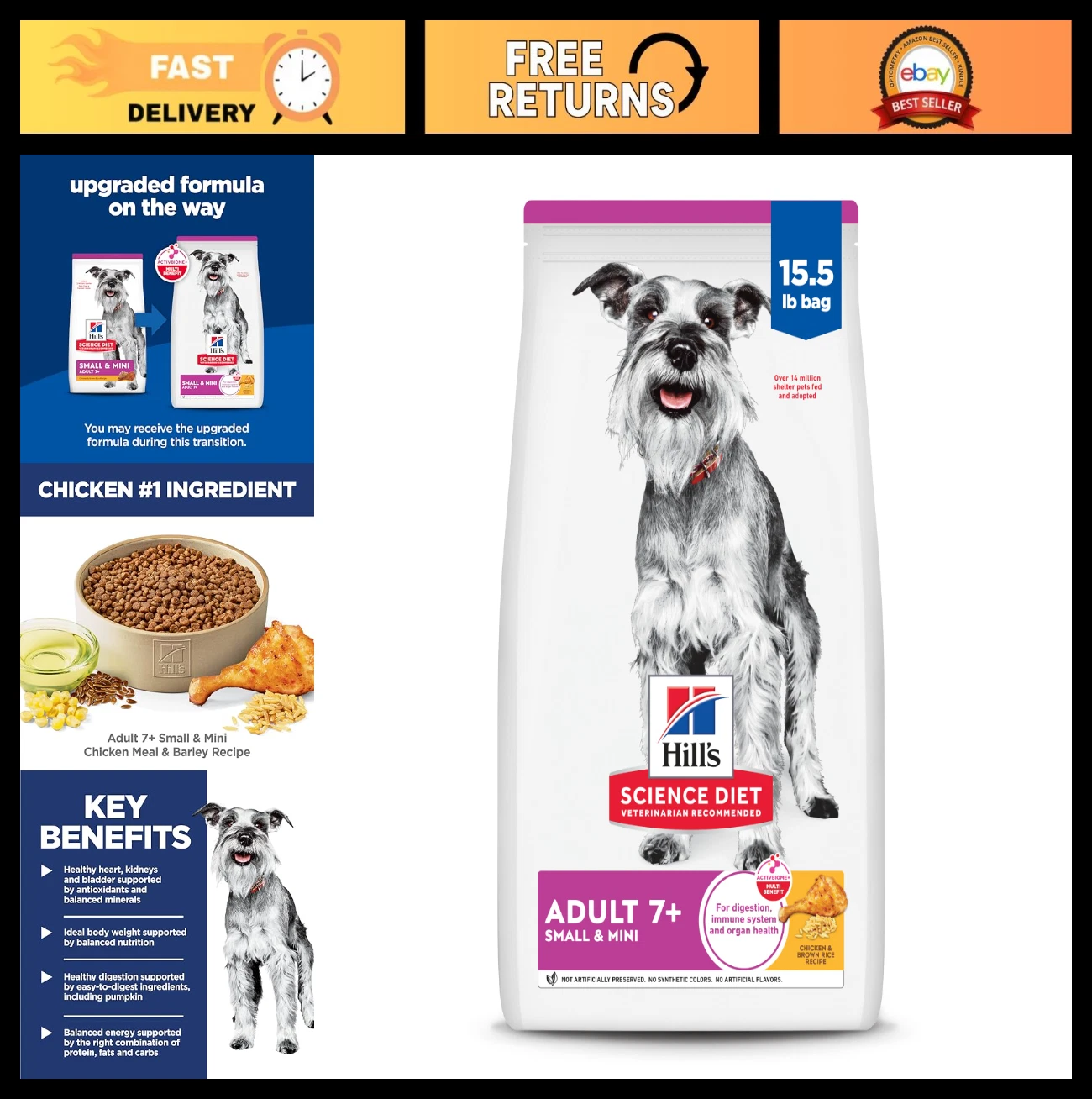 Adult 7+ Small & Mini Dry Dog Food - Chicken & Brown Rice, 15.5 lb Bag