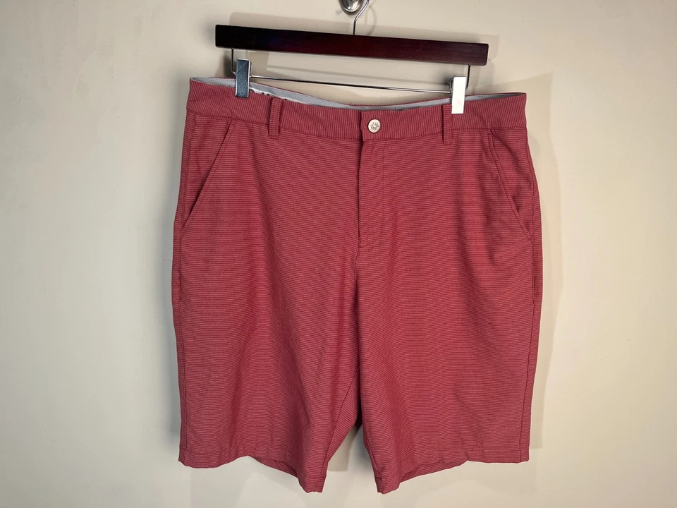 Puma Golf Men's red and white detailed flat front shorts 36 10" inseam - Image 2 of 4