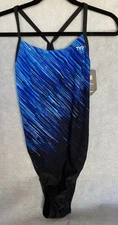 TYR Durafast Elite Size 40 DiamondFit Andromeda Blue Black One Piece Swimsuit