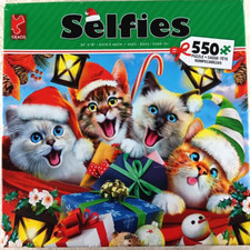 Festive Christmas Cats Santa Hats Smiling Selfie 550 Piece Jigsaw Puzzle Ceaco