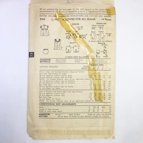 1940s ADVANCE 5964 Vintage Pattern Baby Toddler Dress Pinafore Pantie Sz 1 - Picture 4 of 10