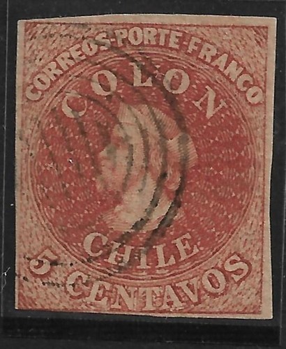 CHILE 1854 5c COLON COLUMBUS USED IMPERF - 第 1/2 張圖片