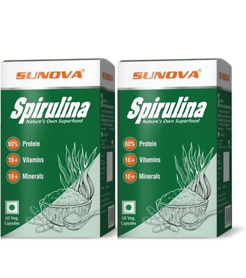 SUNOVA Spirulina Capsules  Superfood-60 Capsules (Pack Of 2)
