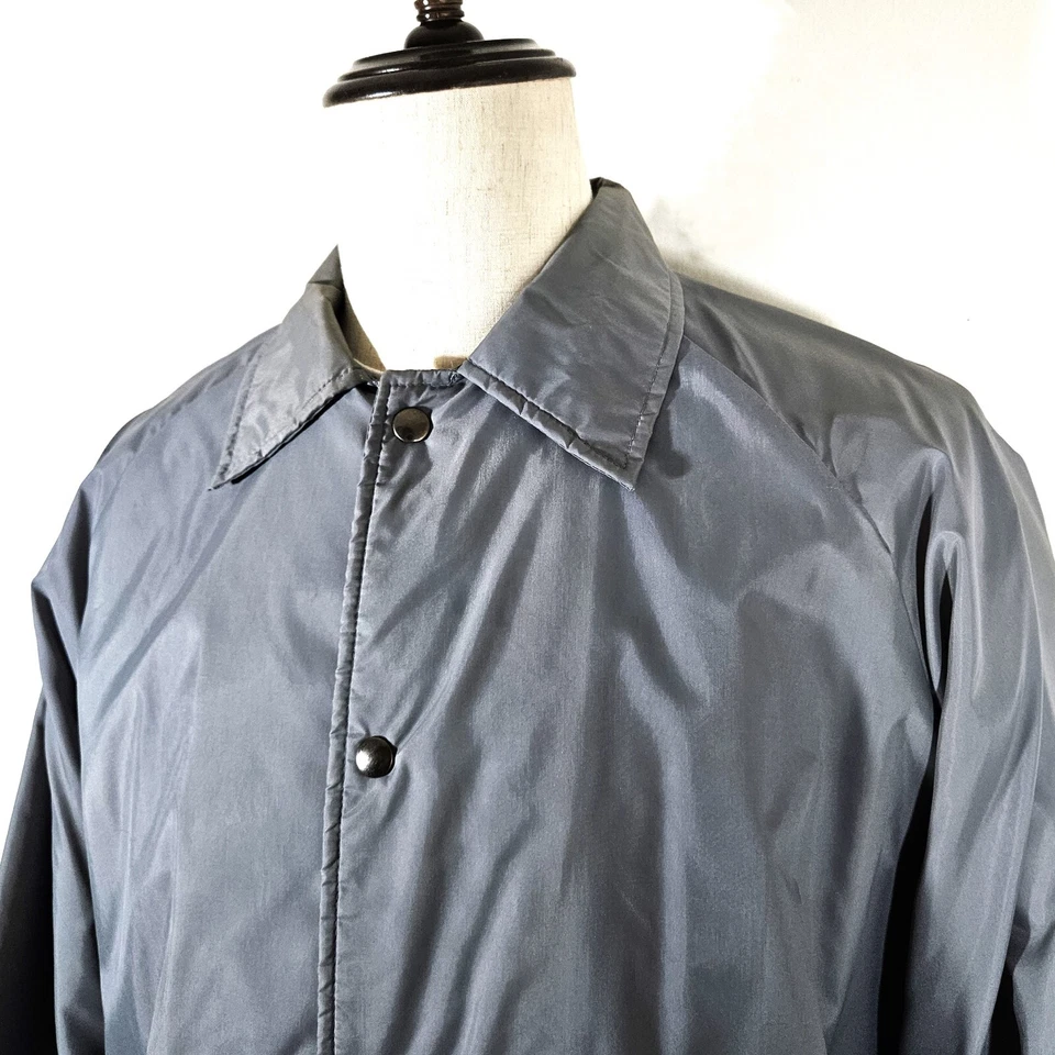 Vintage Sherpa Lined Coach Jacket Vtg 80s 90s Blank Gray Faux Fur Coat USA Large - Image 4 of 4