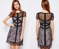 Karen Millen black French lace dress with beige lining UK 14 US 10 £180