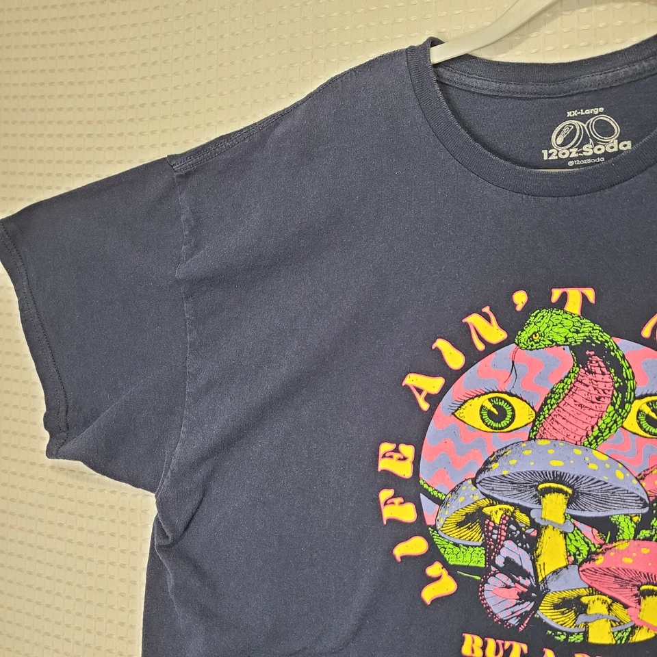 12oz Soda Mens 2xl Navy Blue Cotton T-Shirt Trippy Mushroom Snake Dream Life - Image 3 of 4