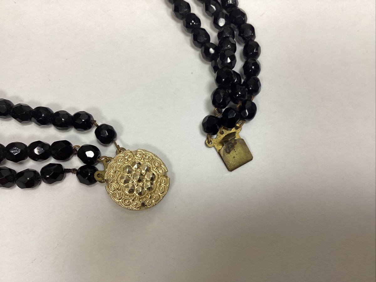 Collier Multi-rang Vintage En Onyx (ou Verre) Noir - Occasion, Style Années 80/90