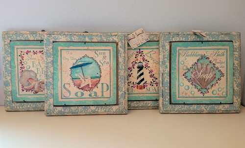 Lotto di 4 quadretti su legno stile Shabby Chic marca "Dekor Toscana"