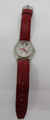 Montre B+ Horlogerie Volkswagen - Cadran Argenté, Bracelet Cuir Rouge - Occasion Avec Boîte