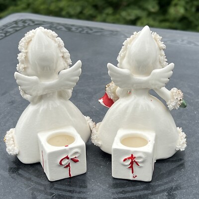 Holt Howard Christmas Angel Candle Holder Pair - Spaghetti Trim