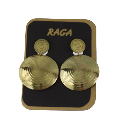 Vintage Raga Big Concentric Circle Disc Dangle Mega Pierced Earrings 3''