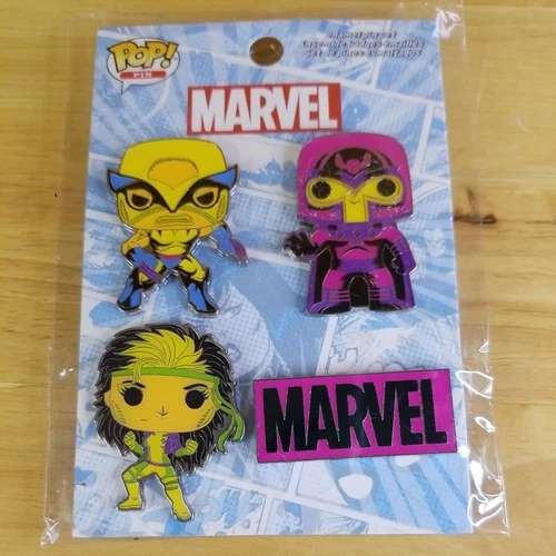 FUNKO Pop! Marvel X-Men Blacklight Pin Set of 4 Wolverine, Magneto & Rogue