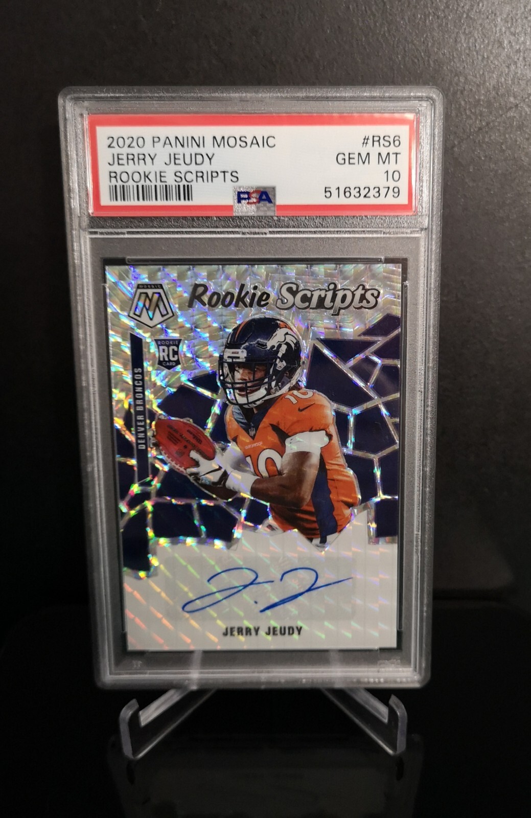 AUTO PSA 10 💥 JERRY JEUDY RC SP 2020 Panini Mosaic Rookie Scripts Silver Prizm
