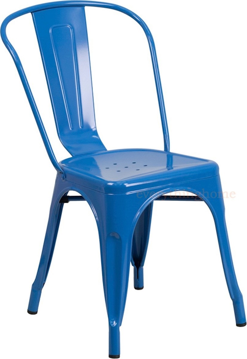 Tolix Blue Metal Steel Stack Dining Chair Commercial Quality 1-4