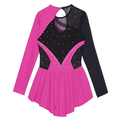 Figure Ice Skating Dress for Kids Girls Rhinestones Mesh Splice Skirted Leotard - Picture 26 of 46