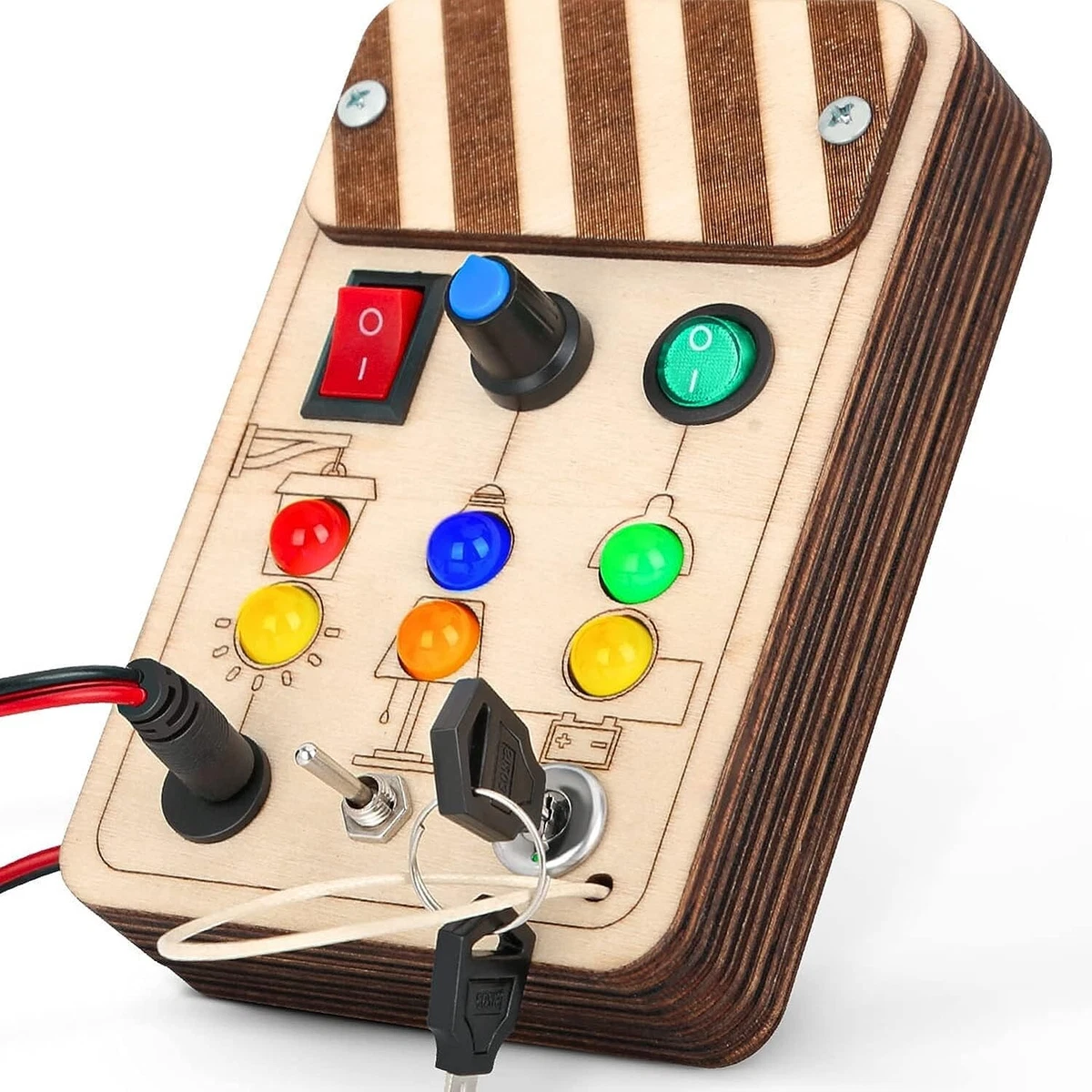 Montessori Wooden Busy Board for Toddler Baby Light Up LED Buttons