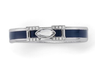 Lia Sophia ''First Class'' Blue Enamel Oval Crystal Silver Stretch Bracelet Sz M
