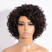 Short Curly Bob Wig Human Hair Side Part Glueless Non Lace Wig