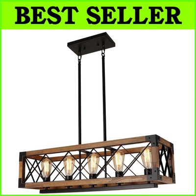 UL Listed Rustic 5-Light Pendant Chandelier - Height Adjustable Kitchen Lighting