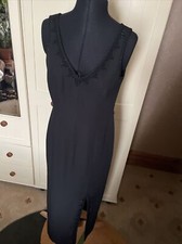 OPERA RICHARDS Vintage Ladies Long Slit Dress Size 10 Black Sleeveless Beaded