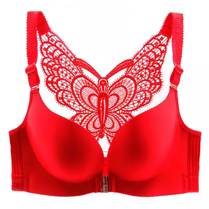 38C Sexy Bras Solid Red Seamless Front Closure Push Up Bra Women's