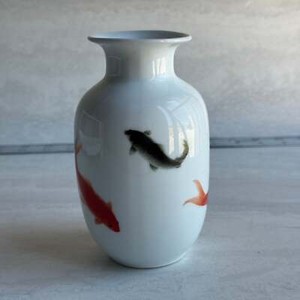 6" Oval Chinese Koi Fish Porcelain Vase