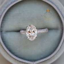 Moissanite Solitaire Engagement Ring Solid 14K White Gold 3.00 Carat Oval Cut