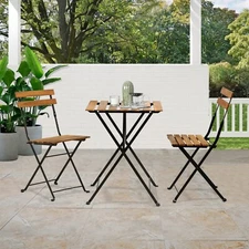 3-Piece Wood Patio Bistro Set with Small Table and Folding Chairs for Balcony