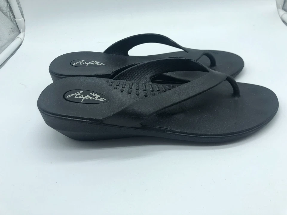 Chanclas Okabashi Aspire para mujer M (7-7,5) negras sin cordones zapatos de cuña baja Foto 3 de 4