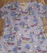 Theme Peanuts Woodstock Snoopy " Get Even" Womens Medical Scrub Top Small