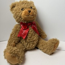 FAO Schwarz Classic Brown Teddy Bear Plush 12 Stuffed Animal Button Red Bow