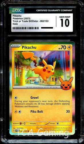 CGC 10 GEM MINT Pikachu 062/193 HOLO PROMO Trick or Trade Halloween Pokemon Card