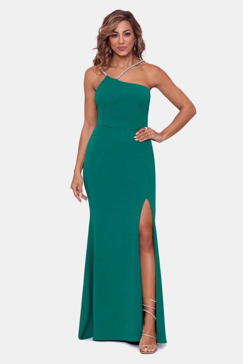 NEW XSCAPE Green Rhinestone ASYMMETRIC Double BEADED STRAP Evening