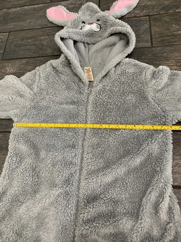 Pijama gris con capucha de conejo de Pascua sin patas orejas de conejo de felpa 1 pieza L/G 12-14 Foto 4 de 4