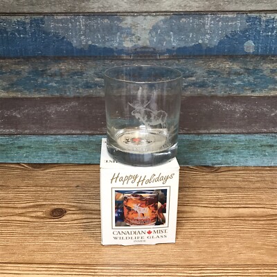 Canadian Mist Whisky Wildlife Rocks Glass -Etched Moose Happy Holidays In Box