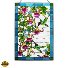 W10xH15 inch Hummingbird Stained Glass Window Hangings, Suncatcher Panel with...