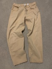 Lucky Brand Wide Leg Distressed Jeans Size 33x29 Tan Beige USA Made Vintage Y2K