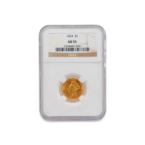 1854 NGC AU55 Gold $3 Indian Princess Head Coin