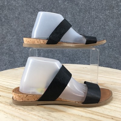 Sun Stone Sandals Womens 5.5 M Easten Slide Black Faux Leather Casual Flats NEW