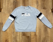 FILA Women's Light Blue Fleece Logo Crew Neck Sweatshirt Long Sleeve Size L