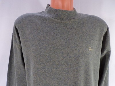 USA Vintage Gant T Shirt L/S Mens LG Gray Beige Tweed Cotton Side Vents Logo A26