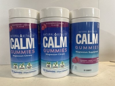3 NEW CALM Gummies Raspberry-Lemon Natural Vitality Magnesium Vegan Exp 10/2026+