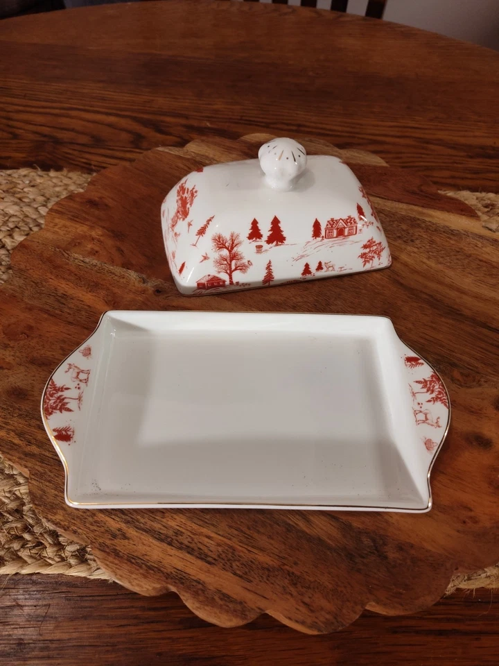 Vintage Christmas Butter Dish Red And White Grace Teaware - Image 4 of 4