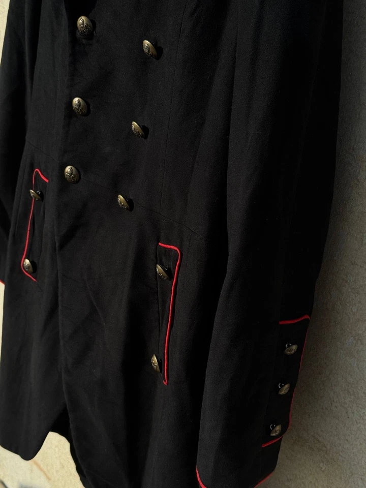 VTG POLO Ralph Lauren Black Wool Military Style Coat Jacket Trim Brass Buttons M - Image 4 of 4